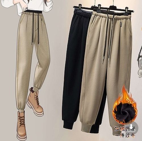 【大きいサイズM-4XL】【秋冬新作】裏起毛ファッションパンツ♪ブラック/カーキ2色展開◆#schmnc-28617