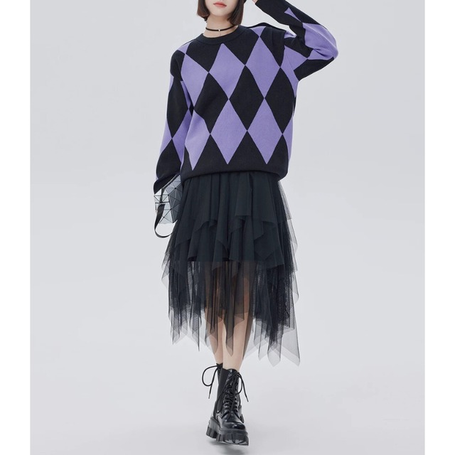 Bold argyle knit sweater C1410