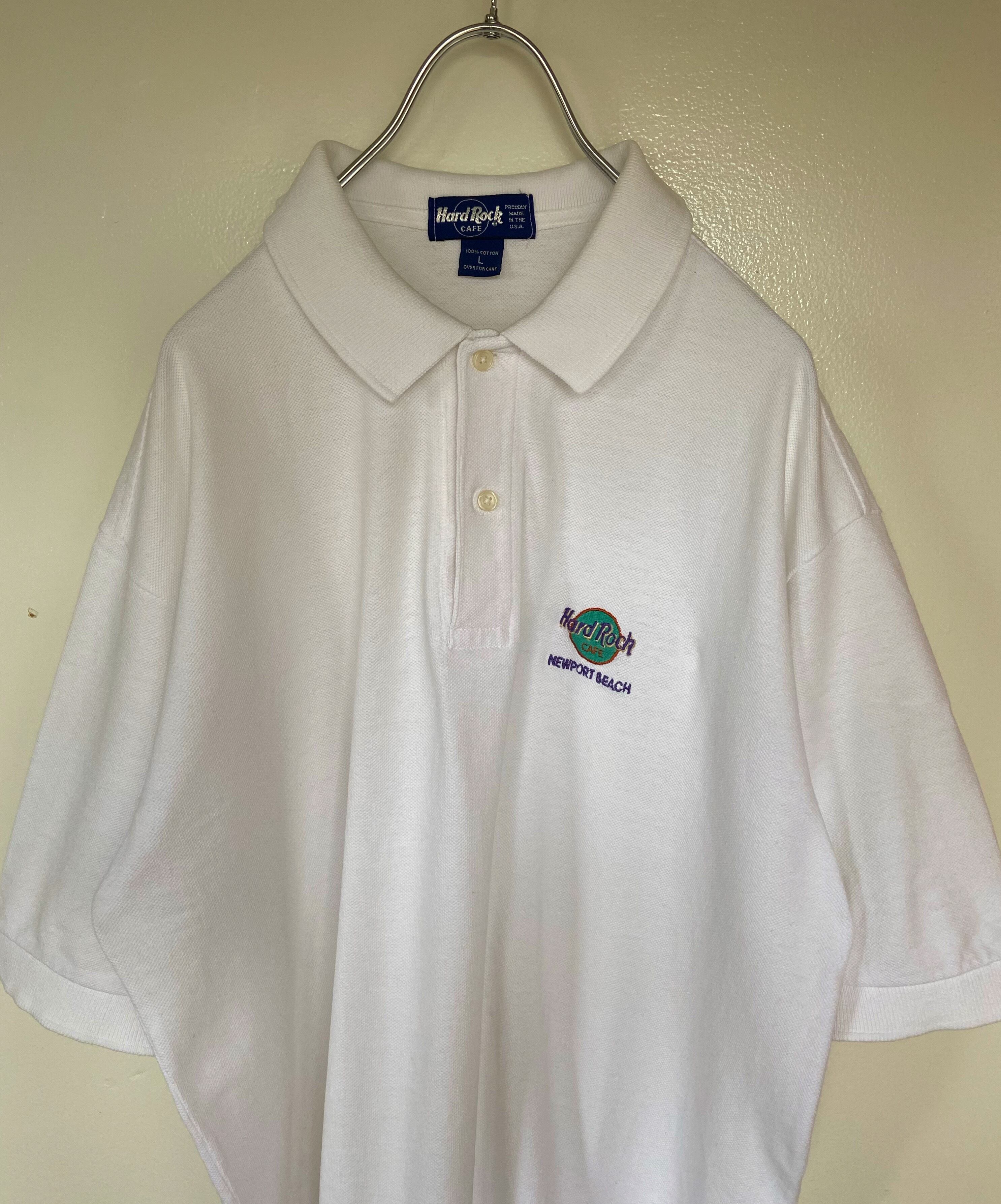 美品 USA製 90s 古着 Hard Rock Cafe/ハードロックカフェ 半袖 ポロシャツ 白 オーバーサイズ