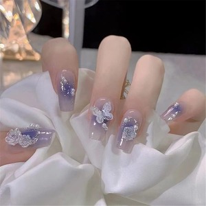 【努力特価】ネイルチップ ショート 24枚入 簡単 ジェルネイル ネイルシール かわいいパープル つけ爪 ネイル ビーズ 落ち着いていた紫 人気 韓国 ネイル用品 両面テープ48枚付き (カメリアと蝶々)