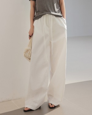 Drawstring waist wide fit long Pants L0208