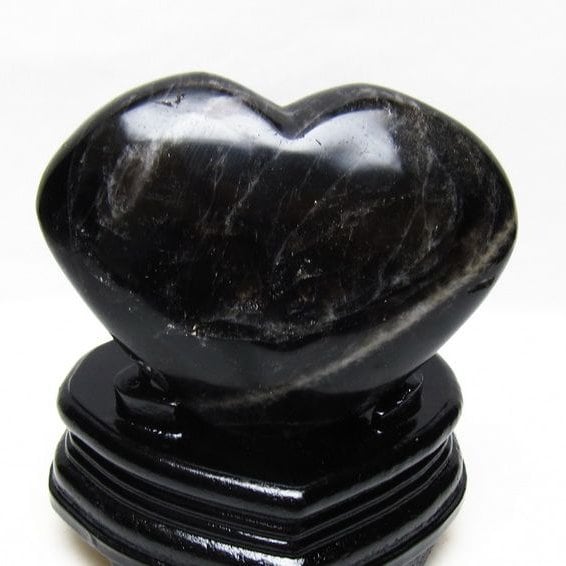 モリオン 置物 黒水晶 ハート 台座付属 一点物 155-1072 | 天然石