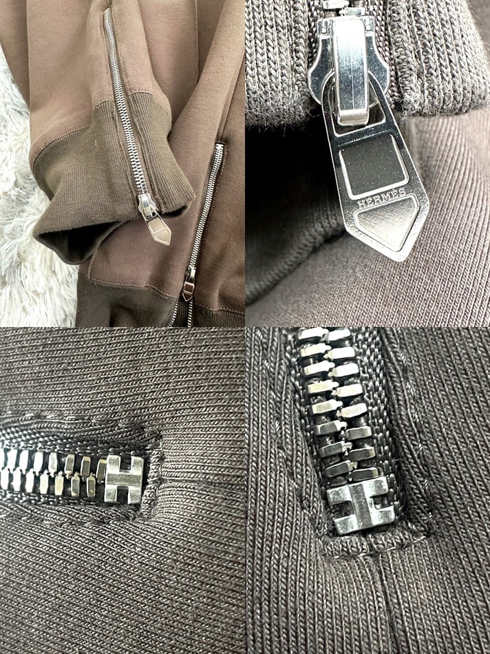 HERMES エルメス H ジップ ジョガーパンツ 44 グレー ブラウン メンズ
