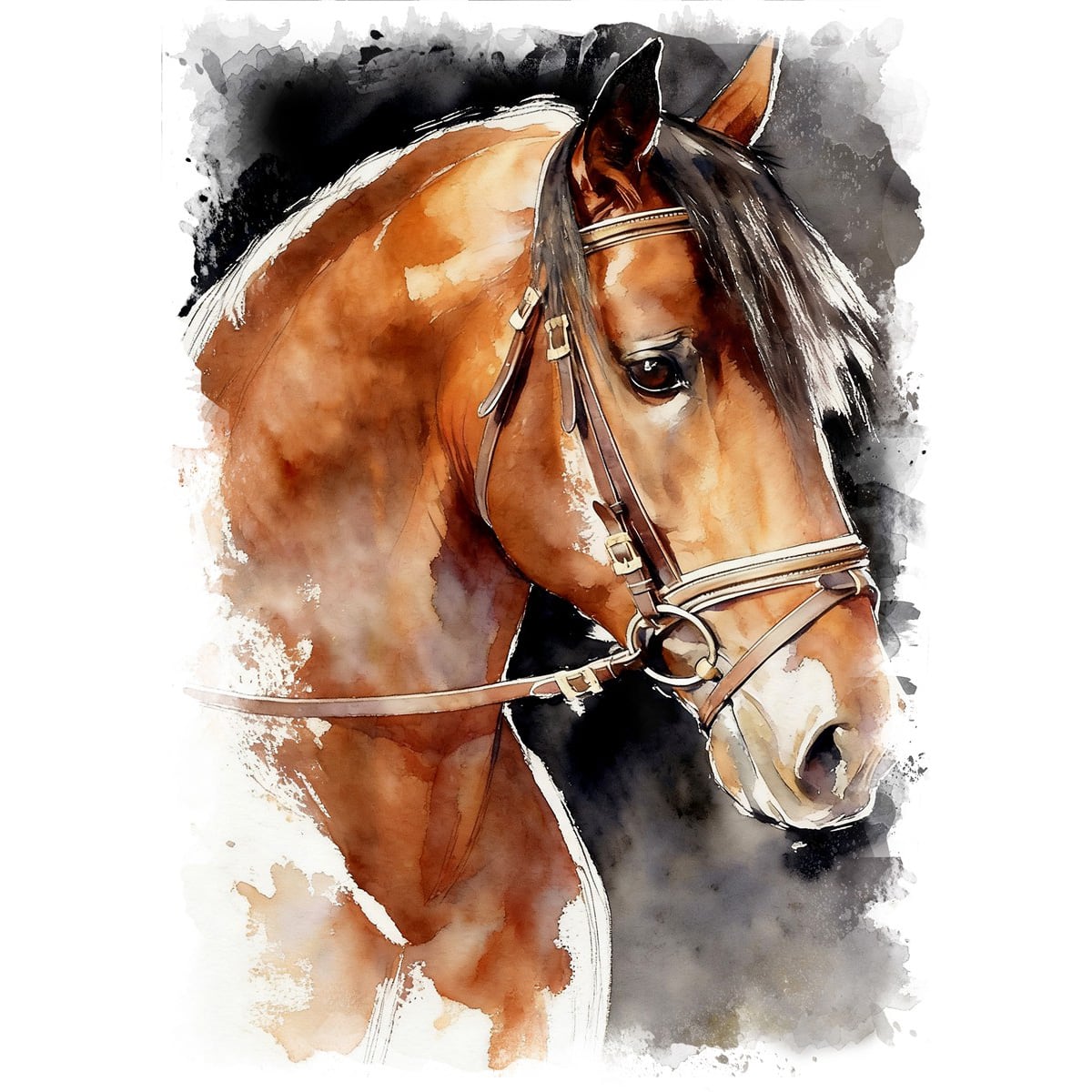 絵画 動物 馬の絵 インテリアアート額付き 水彩画・油絵調 WAT0372