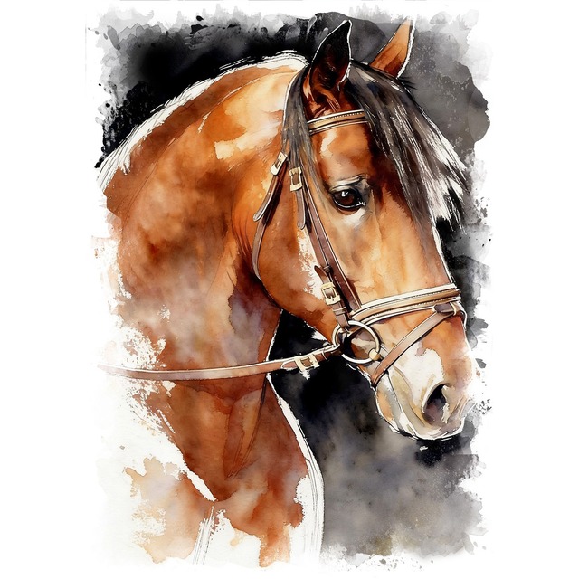 絵画 動物 馬の絵 インテリアアート額付き 水彩画・油絵調 WAT0372