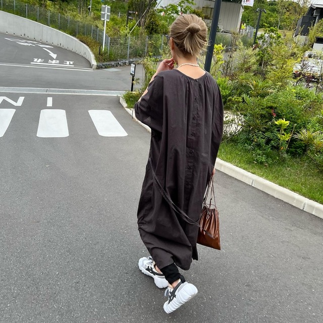 前後2wayギャザースリーブシャツOP／smoke Black