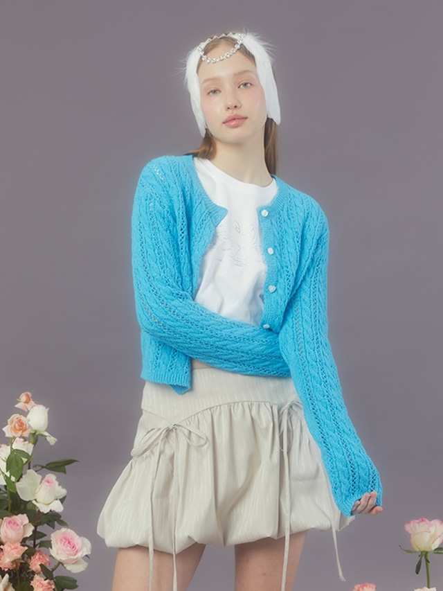 [MARGARIN FINGERS] HEART BUTTON CABLE CARDIGAN (AQUA BLUE) 正規品  韓国 ブランド 韓国ファッション 韓国代行 マーガリンフィンガーズ 日本 店舗