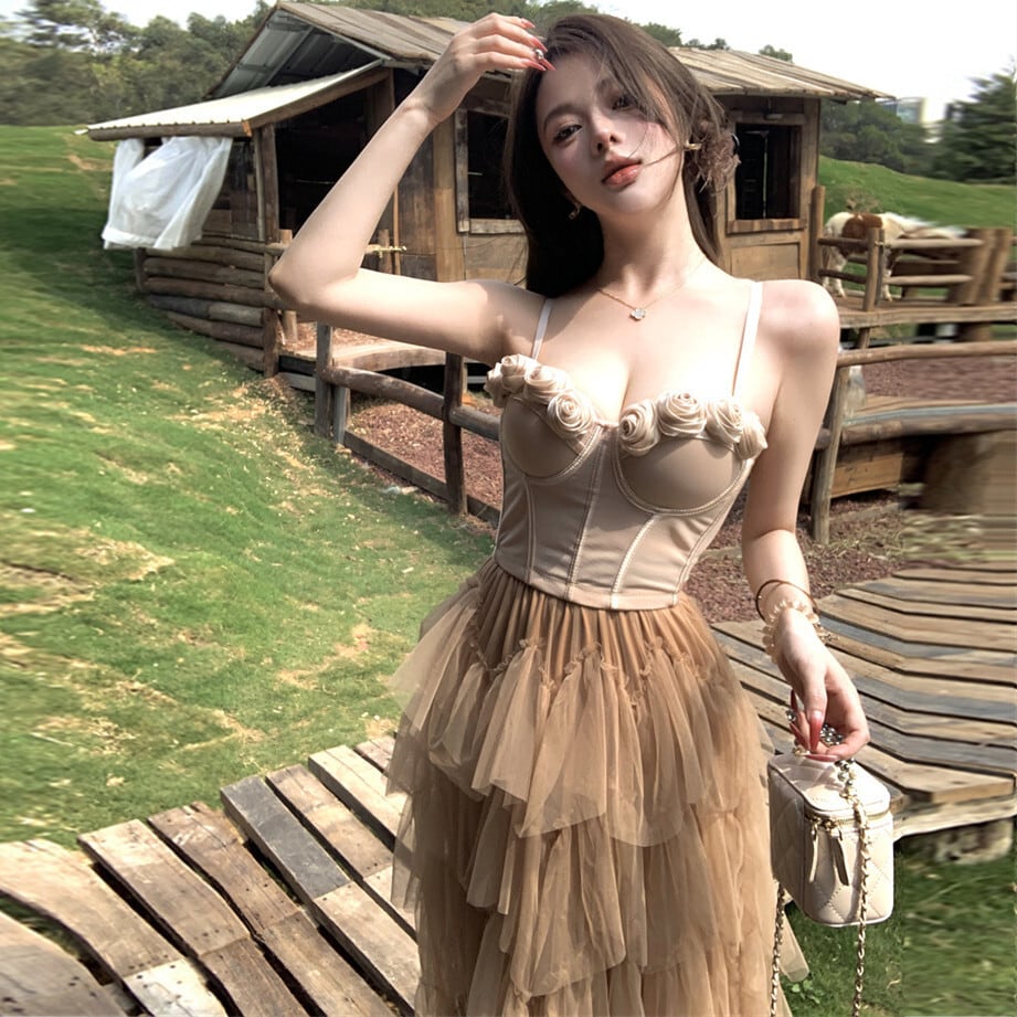 【set】立体フラワーキャミソール×スカートセット M30424