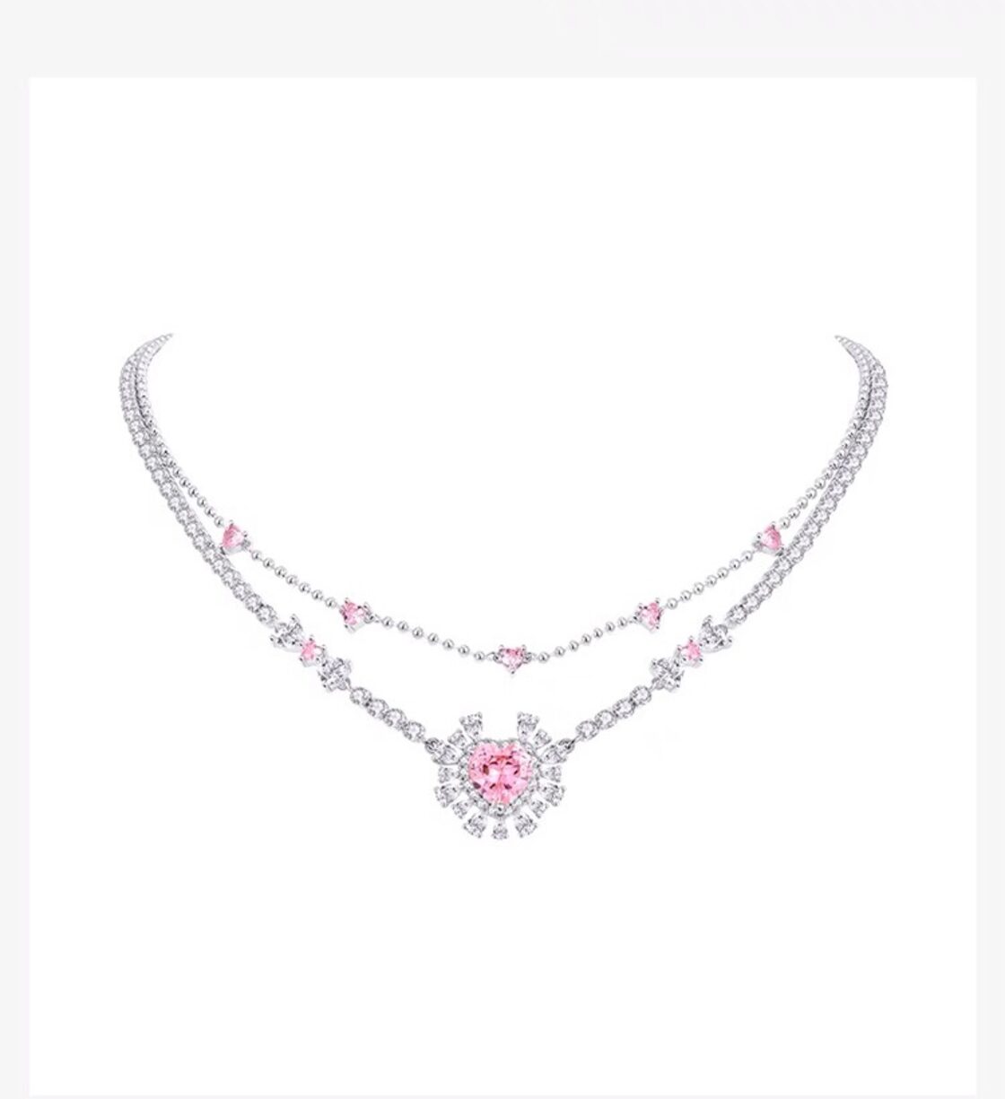 ネックレス ピンク 二連 ピアス 花柄 フラワー ネックレス 