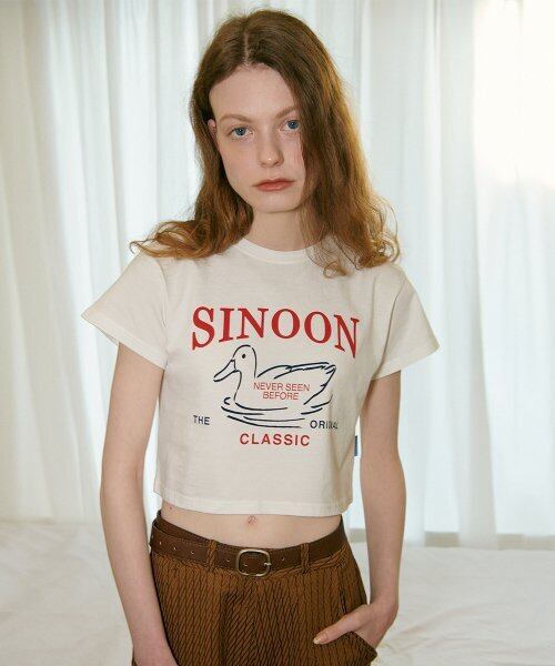 【sinoon】DUCKLING CROP Tシャツ - ホワイト | めいるめいるスマイル powered by BASE