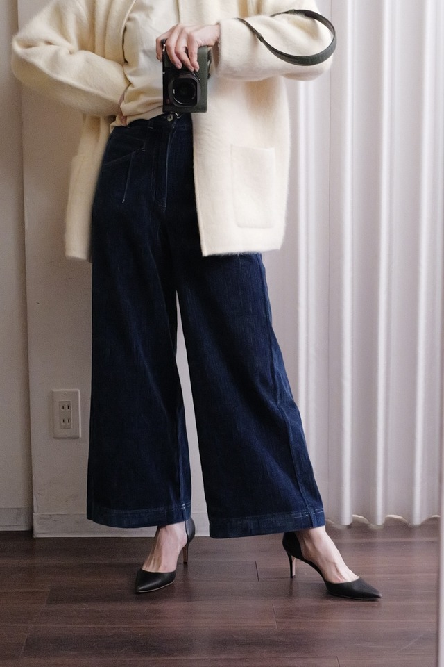 velor denim wide pants blue