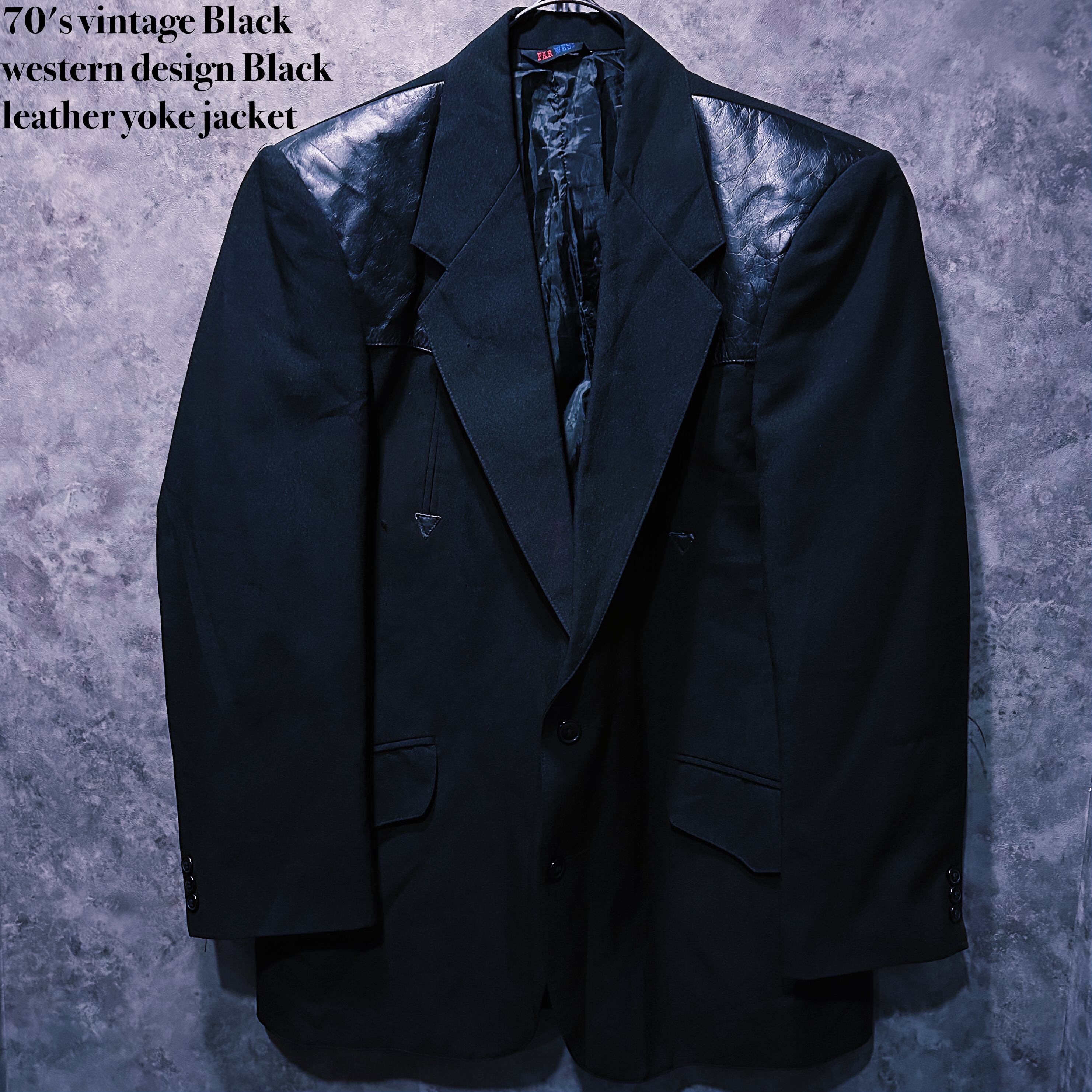 【doppio】70's vintage Black western design Black leather yoke jacket