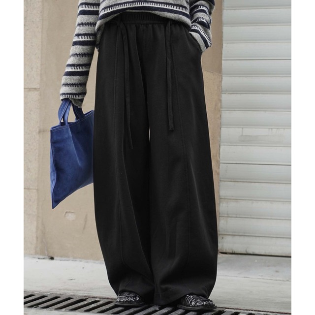 Elastic waist wide leg relaxed pants   G882