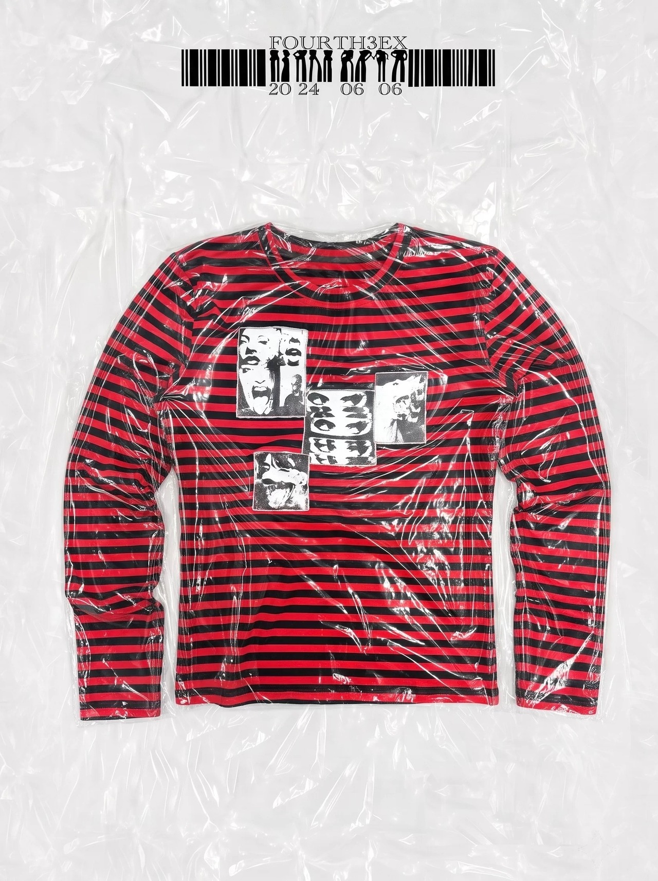 【Fourth3ex】Red Stripe Graphic Long Sleeve T-Shirt