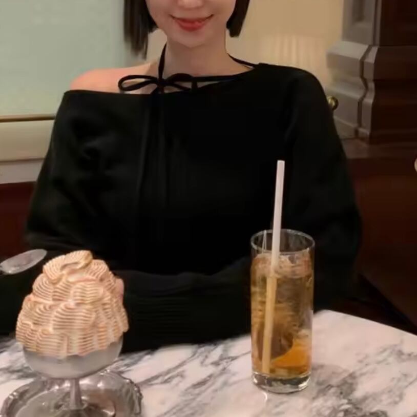 ribbon choker soft knit top