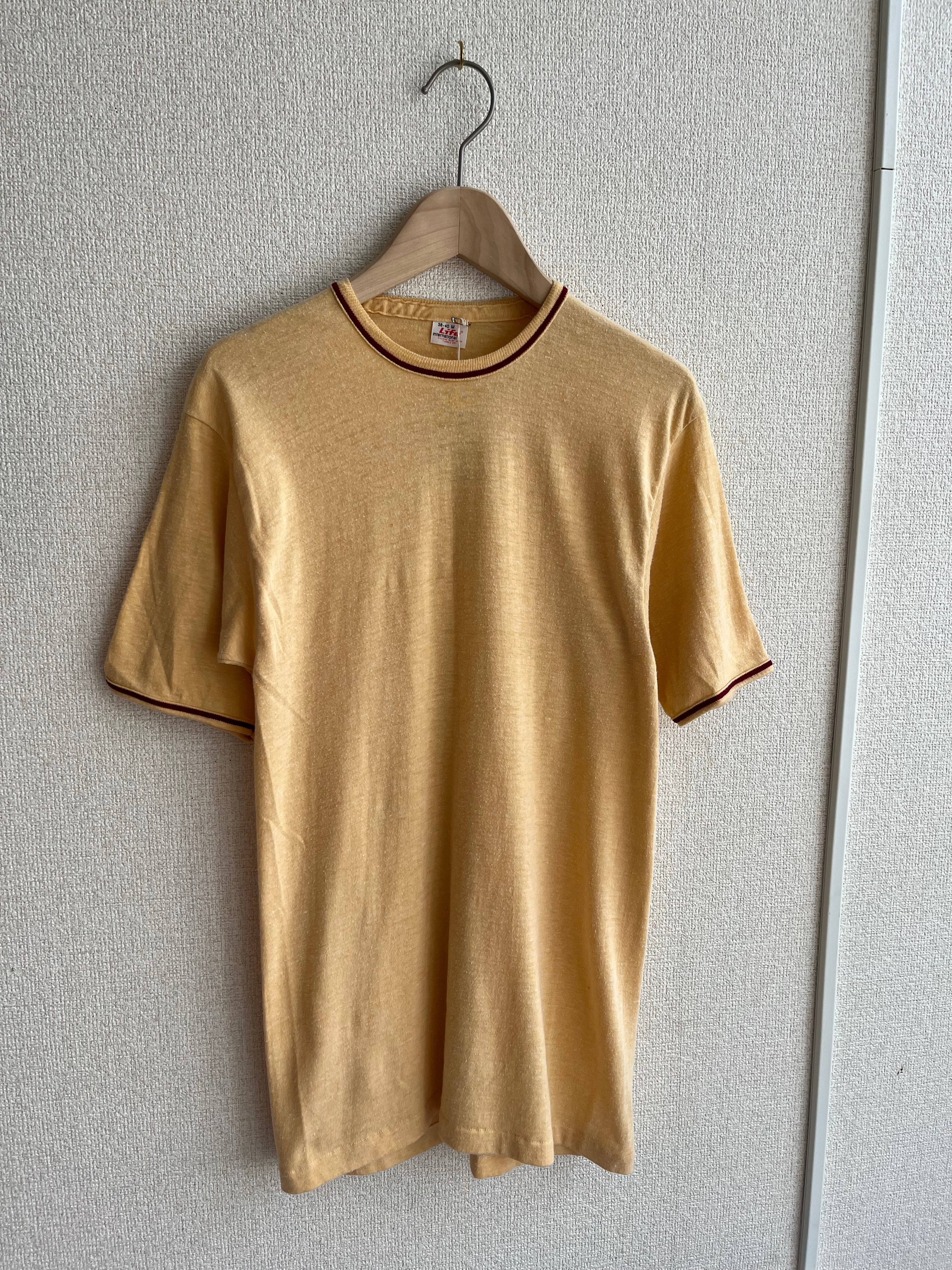 古着 パイピングTシャツ オレンジ×小豆色