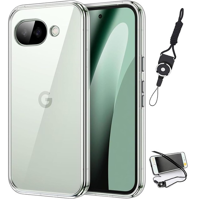WHskyee Google Pixel 10a 用の ケース カバー クリア ストラップホール付属 ネックストラップ付 Pixel 10a
