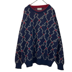 『VINTAGE YVES SAINT LAURENT jacquard alpaca switching geometric pattern knit sweater』USED 古着 ヴィンテージ ジャガード イヴ サンローラン アルパカ リブ 切替 幾何学模様 総柄 ニット セーター