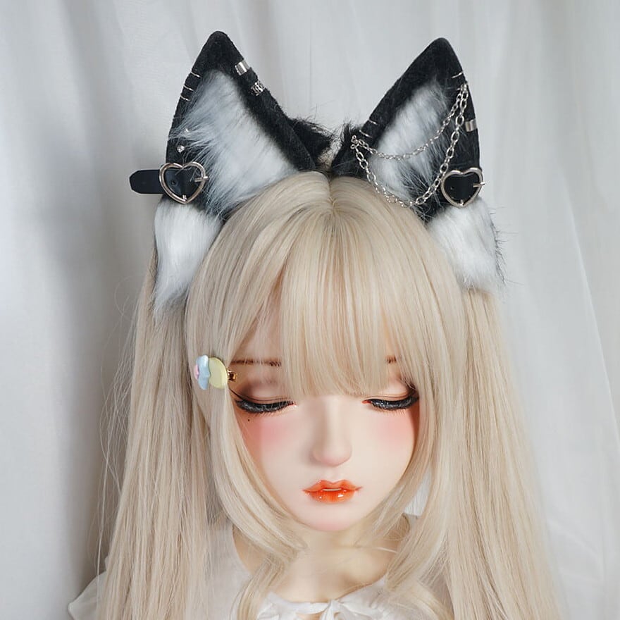 猫耳 カチューシャ love リング チェーン 生誕祭 ドールファッション