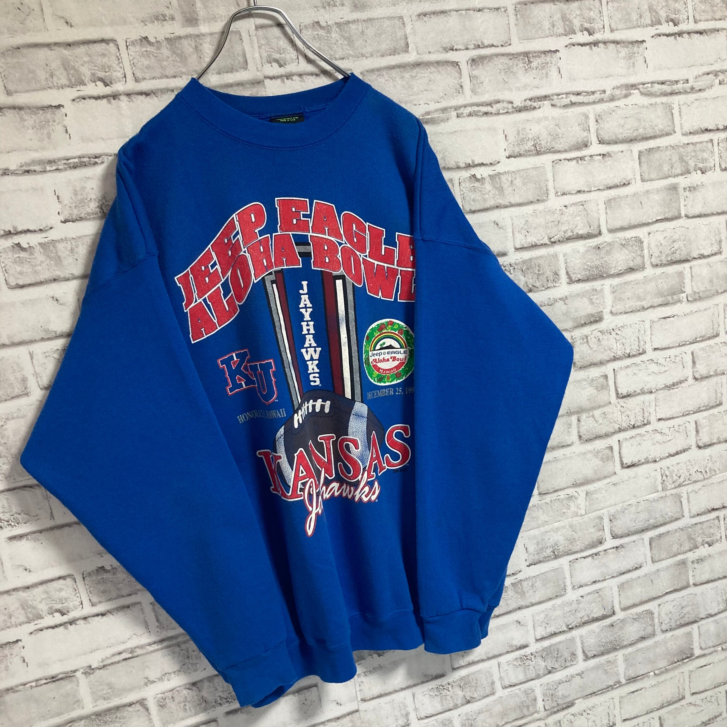 【T.S.I 】L/S Sweat XL Made in USA 90s “ALOHA BOWL KANSAS OF  UNIVERSITY,JAYHAWKS ” スウェット トレーナー USA製 アロハボウル 1995 カンザス大学 ジェイホークス チームロゴ  vintage ヴィンテージ アメリカ ...