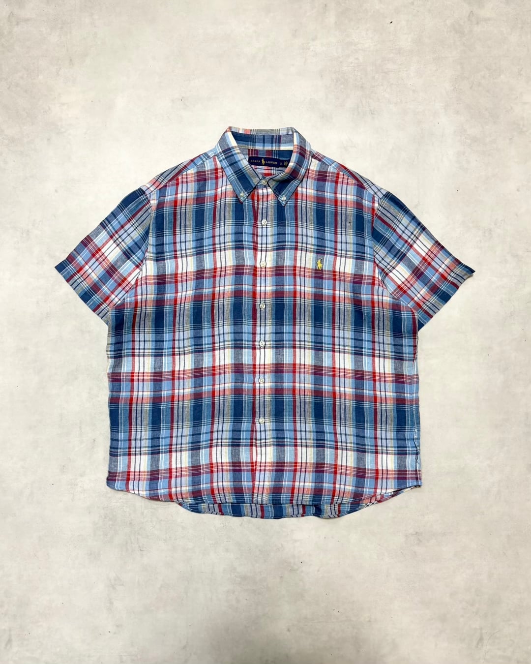【Used】“Ralph Lauren” Linen Madras Check Short Sleeve Shirt