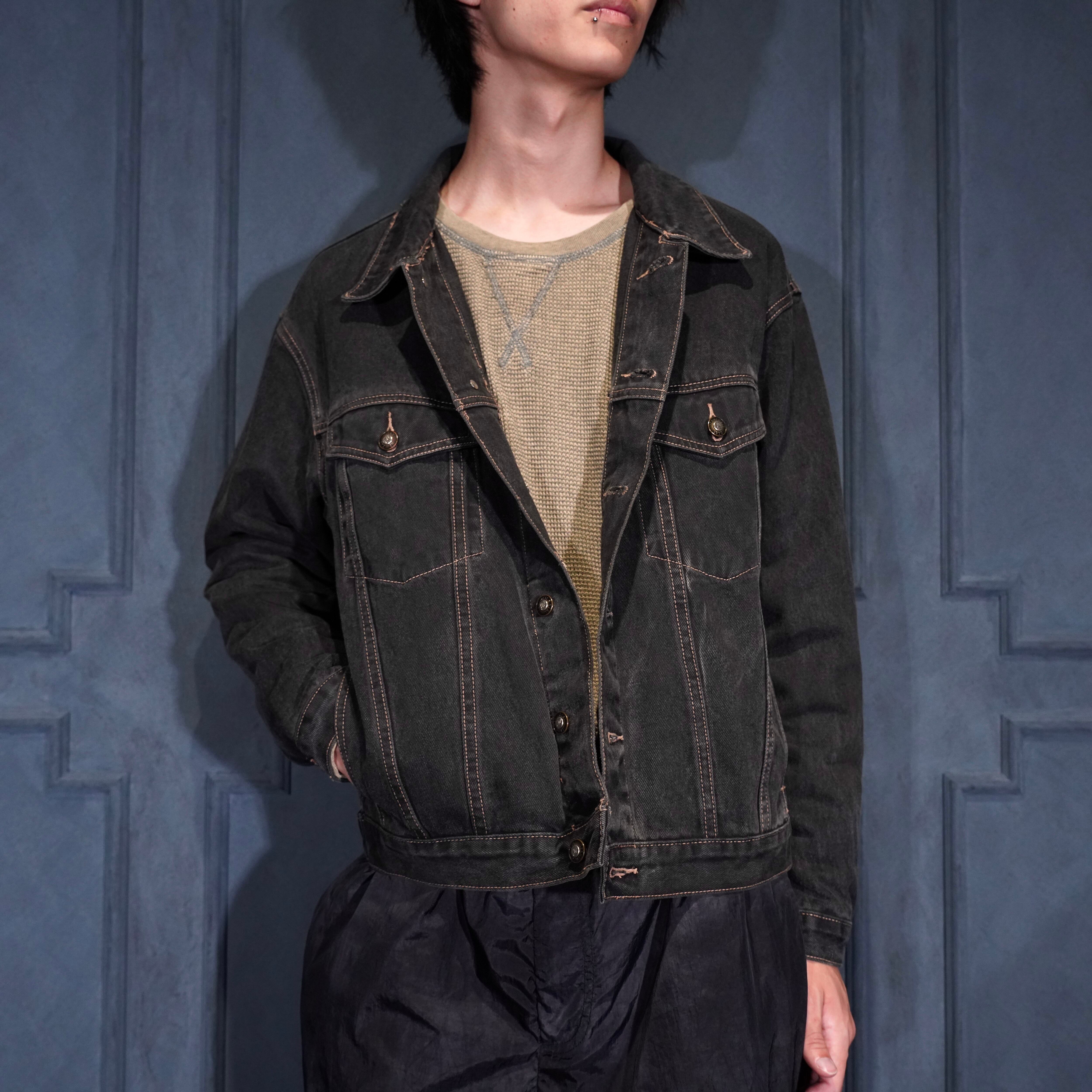 USA vintage デニム×レザー切り替え トラッカージャケット USA VINTAGE JEANS WEST BLACK COLOR DESIGN BUTTON DENIM TRACKER