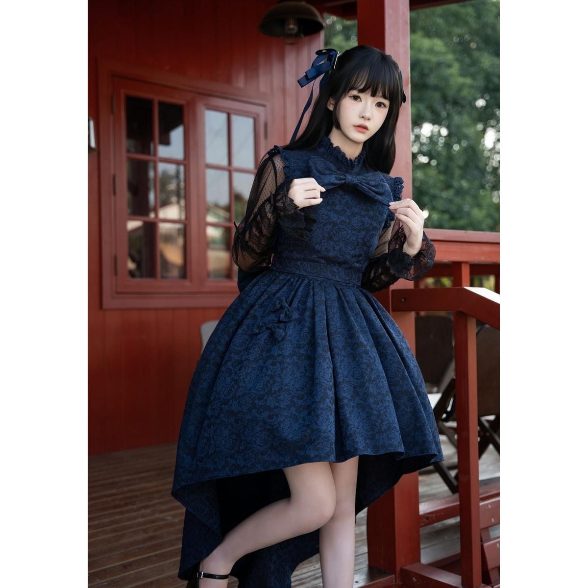 コンゲススロイドブラックリボンチュールドレスワンピース12M80cm 星屑チュールの約束 〜ドットスリーブ×リボンドレス〜：ワンピース