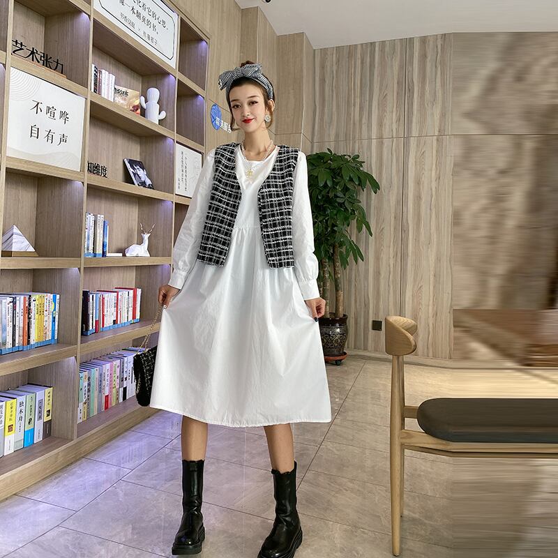 2020年秋新しいラージサイズファットmmスリムスリムグリッドベストドレスツーピーススーツウエスタンスタイルの婦人服トレンド ミックスインファッション77619493903