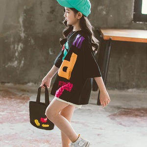 子供服 韓国 キッズ ロングtシャツ 女の子 小学生 春服 夏服 おしゃれ かわいい きれいめ 大人可愛い カジュアル トップス Ritz Chic