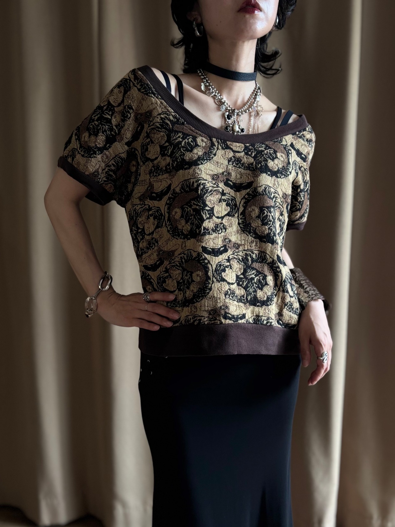 jacquard cotton wide-neck tops-5303-7