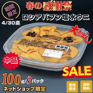 ウニ 期間限定特別販売 北海道根室産 ロシアバフン塩水ウニ 中品 100g/3P