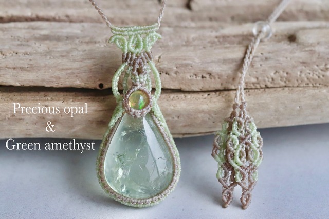 [Green amethyst&Precious opal] pendant -entrust-
