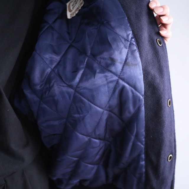 bi-color switching leather design over size stadium blouson