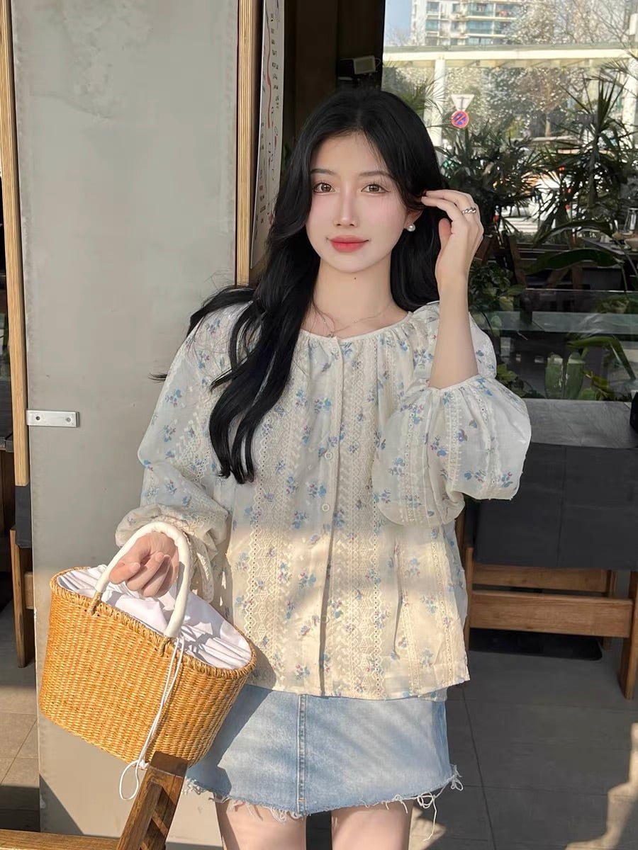 ボリューム袖 花柄トップス G104CT0030 | liberal style. - 韓国