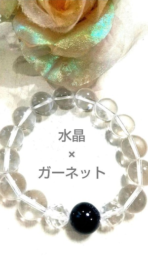 ☆天然石ブレスレット☆水晶×ガーネットⅹカット水晶　内径15.0㎝±5㎜