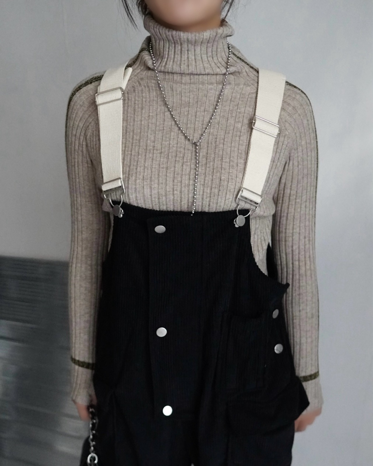 bi-color corduroy サロペット/Black