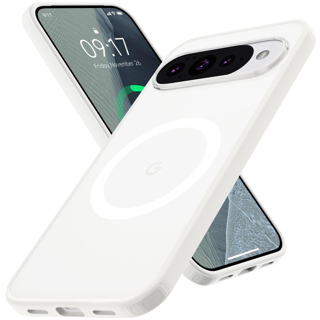 【MagSafe対応・全身透明】Google Pixel 11 Pro XL 用 ケース マグネット搭載 [ ストラップホール付き] 半透明＋ホワイト
