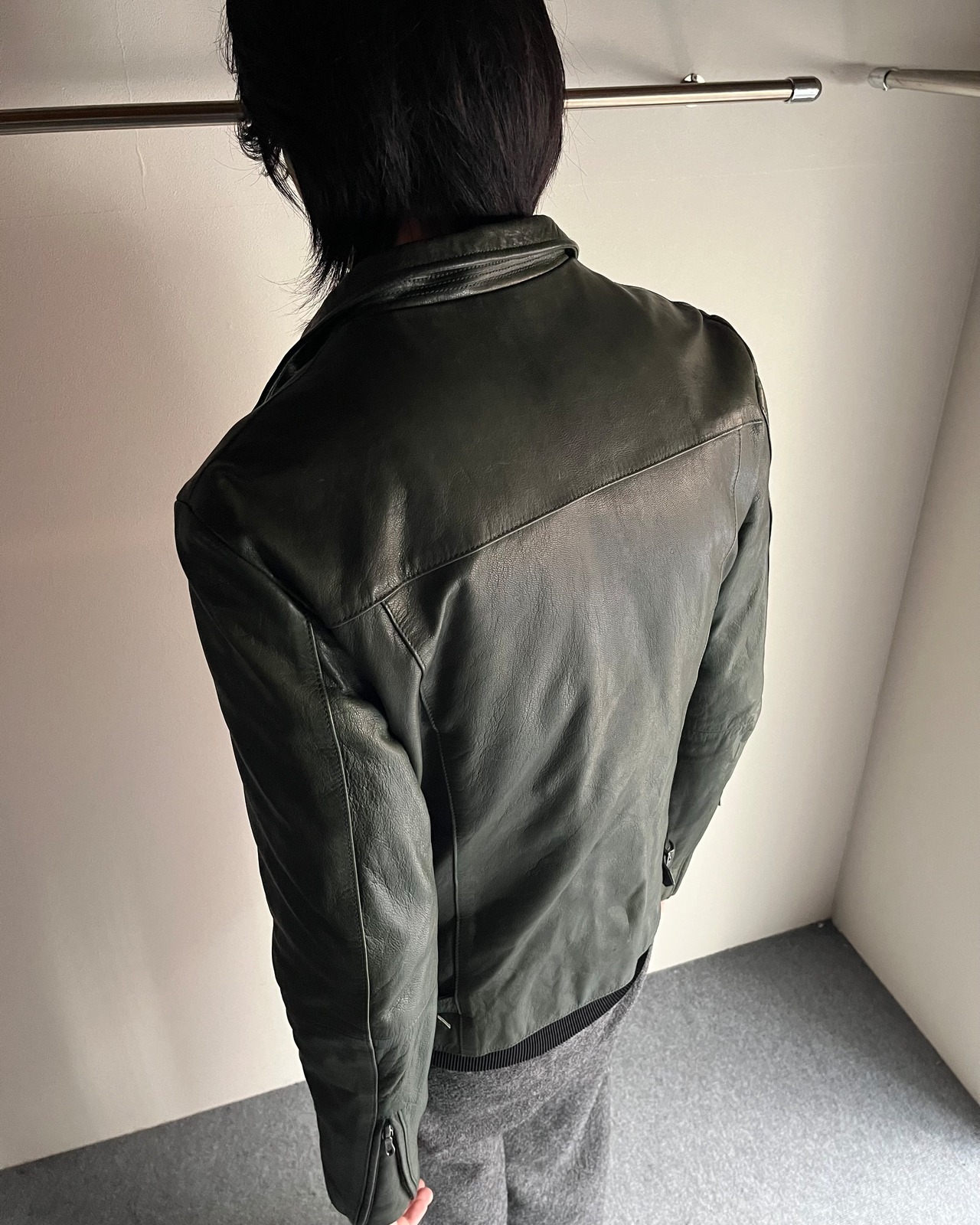 【5351 Pour HOMMES】moss goat leather riders jacket