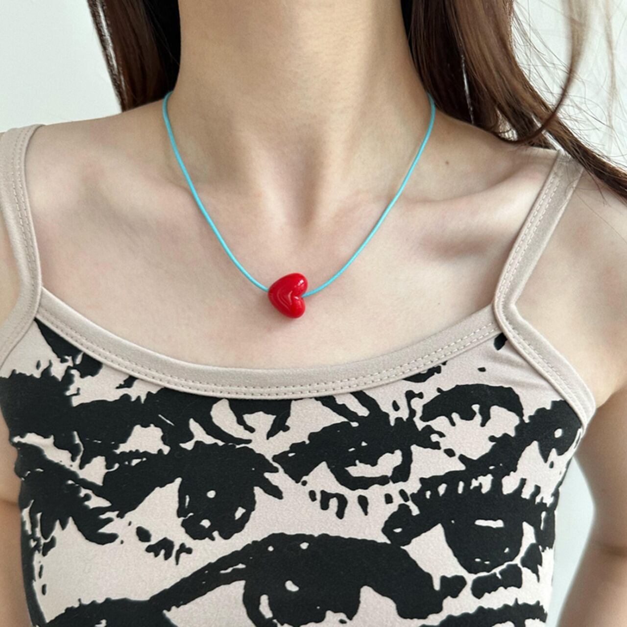 atmshop赤い愛心のコントラストカラーネックレス