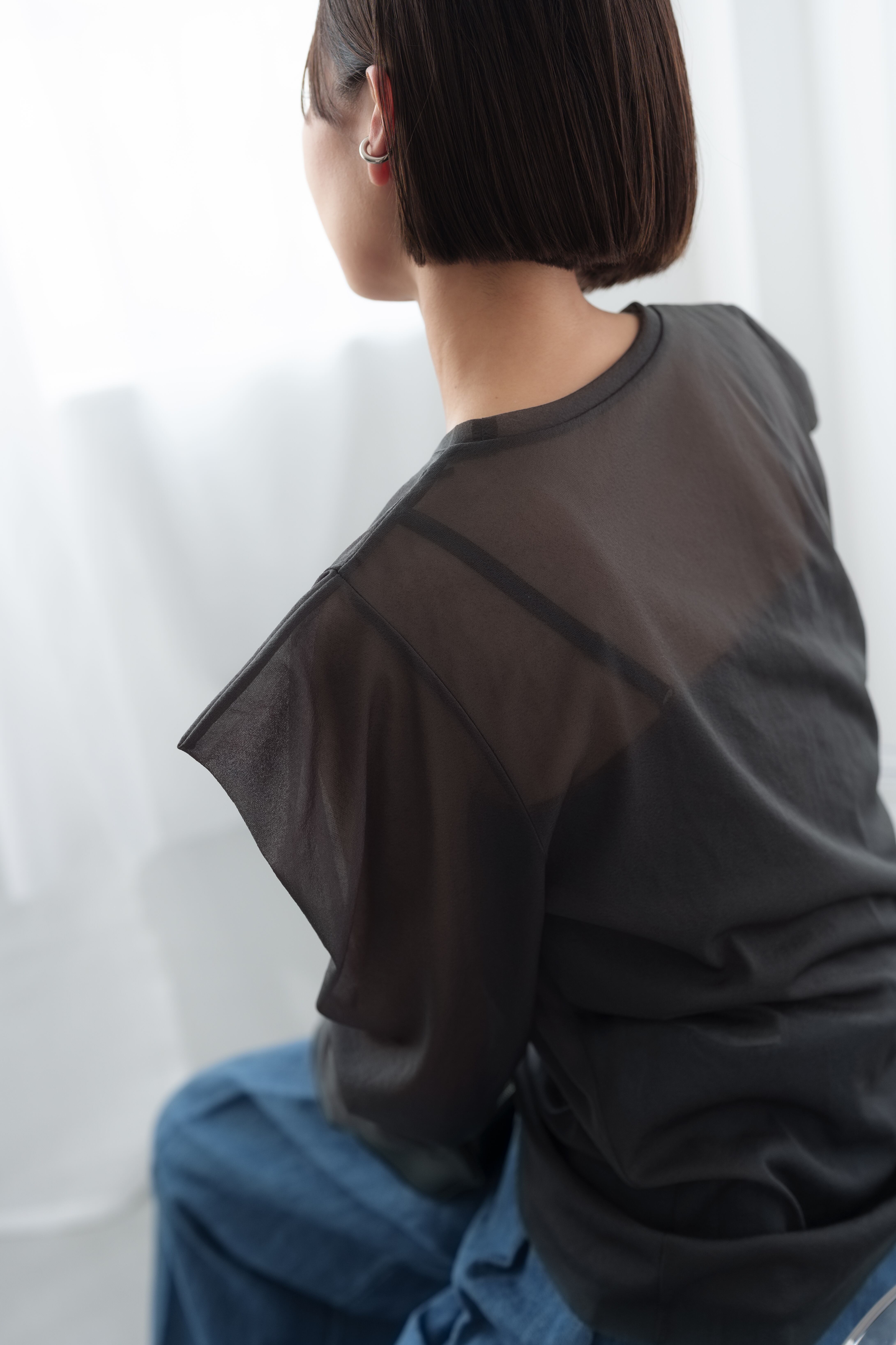 Edge Sheer Tops(charcoal) 10月中旬頃から発送 | roughlow