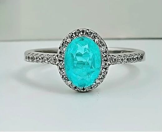 まとめ買い！人工パライバトルマリン&最高級ソナダイヤモンドヘイローリング Megumi！人工パライバトルマリン&最高級ソナダイヤモンドヘイロー