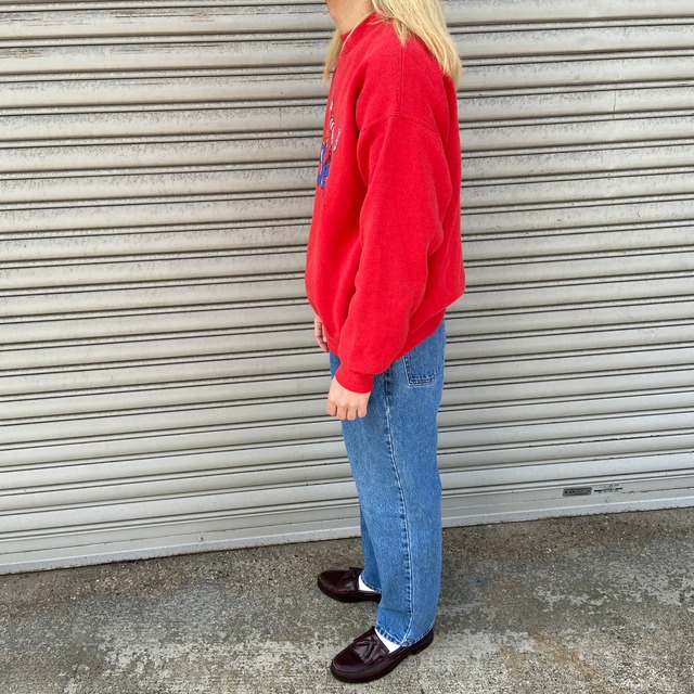 90s USA製 Dr.Seuss ドクタースースー プリントスウェット 赤 L