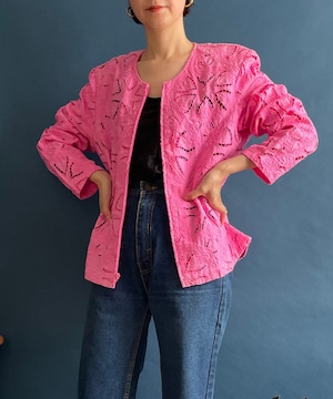 【送料無料】80's Pink cut lace jacket MADE IN USA　80年代　ピンクレースジャケット　USメイド