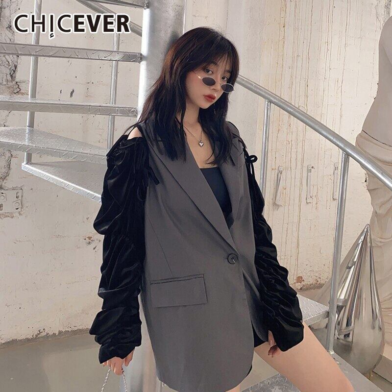 CHICEVER非対称ブレザー女性ノッチカラーランタン長袖蝶結びレースアップ中空アウトコート2020 ロング リボン 6base529462956786