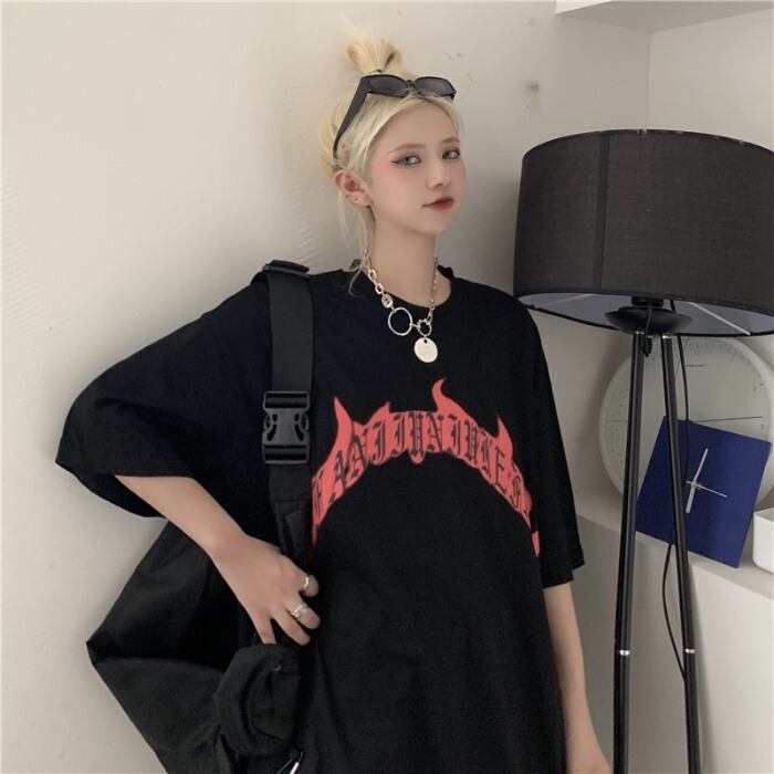 ルーズカジュアルプリントTシャツ レディースラウンドネック Oネック ケッペル38601277624