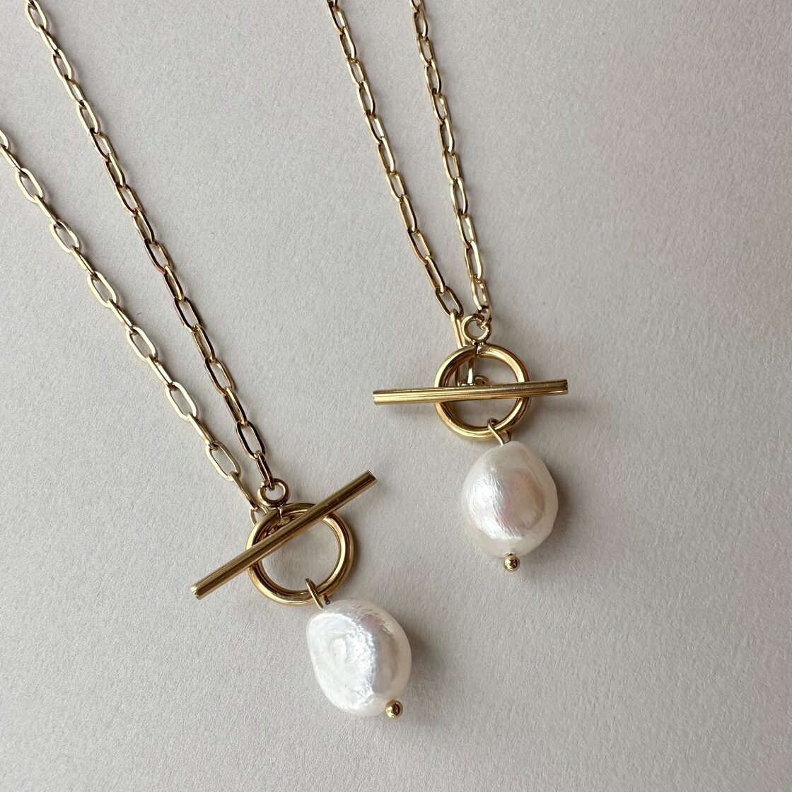 316L pearl mantel necklace（淡水パールネックレス/マンテル 