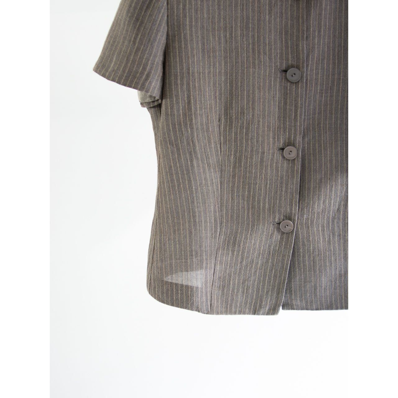 【Unknown brand】Mandarin Collar Jacket（マンダリンカラー半袖ジャケット ストライプ柄）