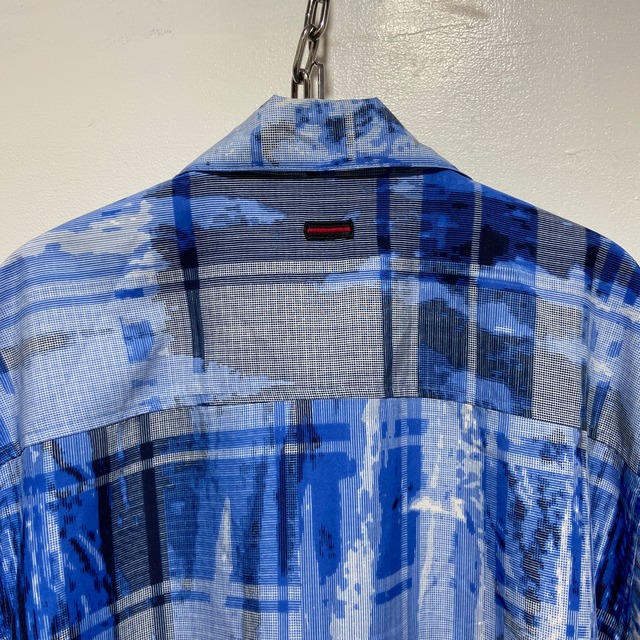 『送料無料』90s FUBU デジタルブリーチデザインシャツ　アート系ポリシャツ　L