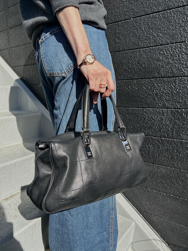 CHANEL シャネル チョコバー ハンドバッグ ブラック レザー ミニボストン vintage ヴィンテージ オールド 6yfva8