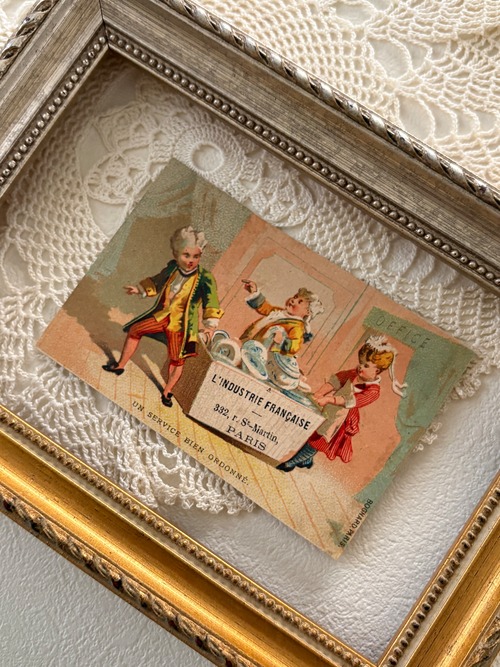 フランス アンティーク クロモカード PARIS サンマルタン  コラージュ 額装 インテリア BE